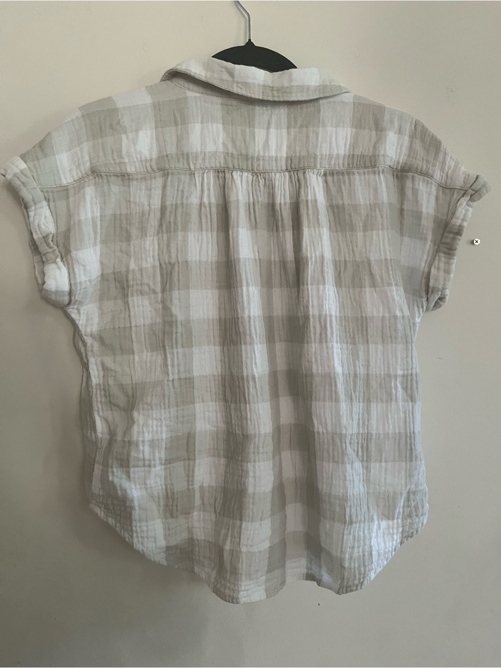 Loft 100% Gauze Cotton Gray White Plaid Button Up Top XS Capsule Western Coastal - Picture 5 of 6